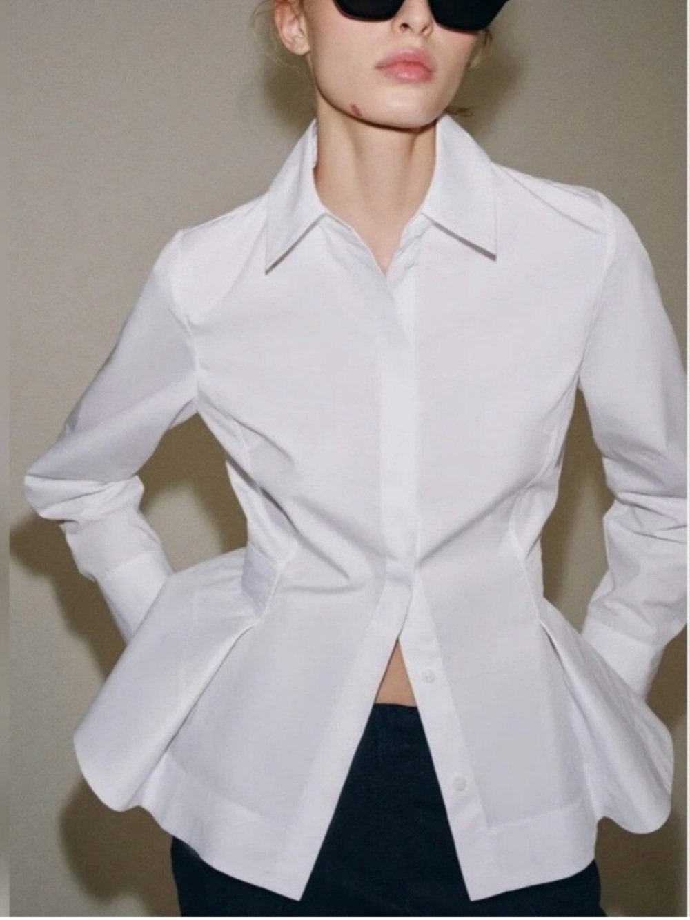 Zara White Button-Down Peplum Shirt